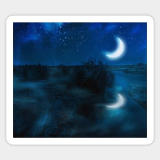 Crescent moon over valley Sticker